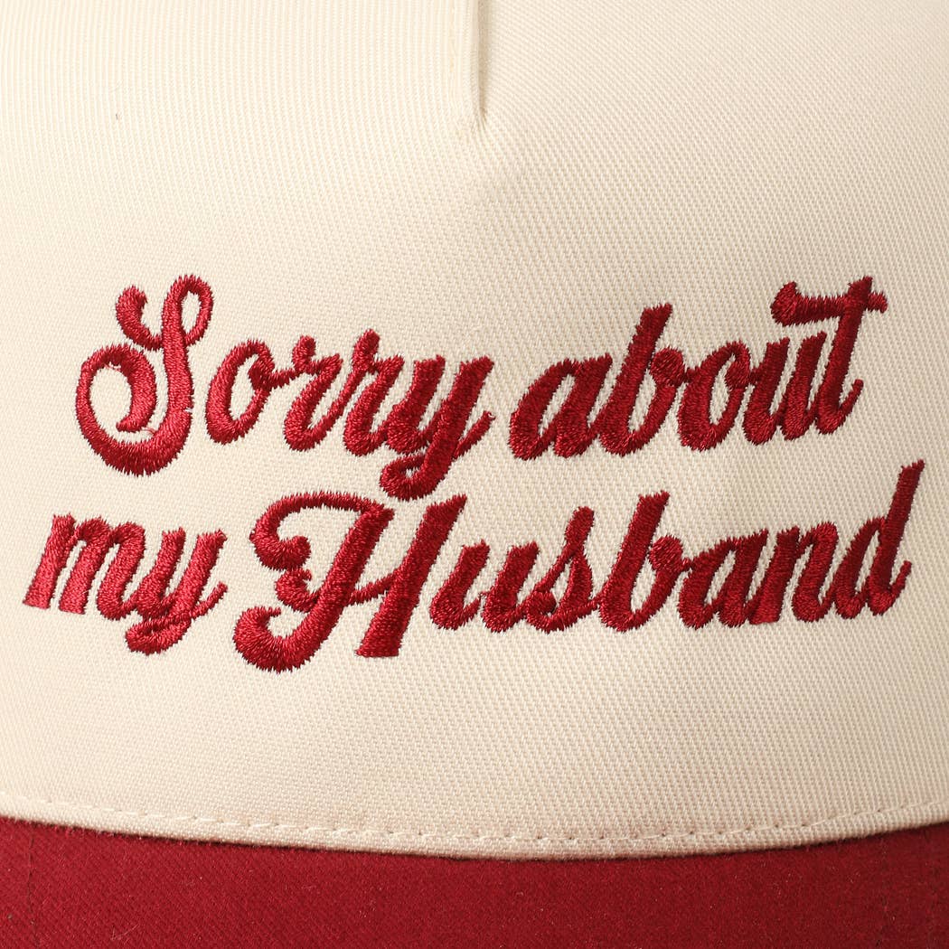 Sorry About My Wife / Husband Embroidery Two-Tone Canvas Cap: 1990-BLACK-WIFE / ONE SIZE