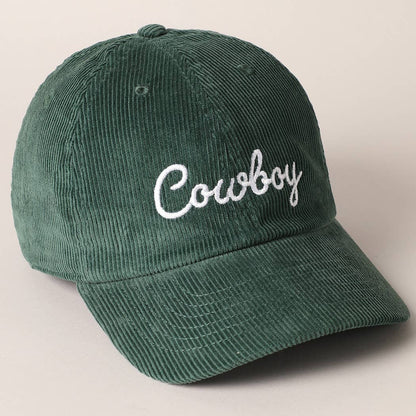 Cowboy Letter Embroidery Corduroy Cap: SAND / ONE SIZE