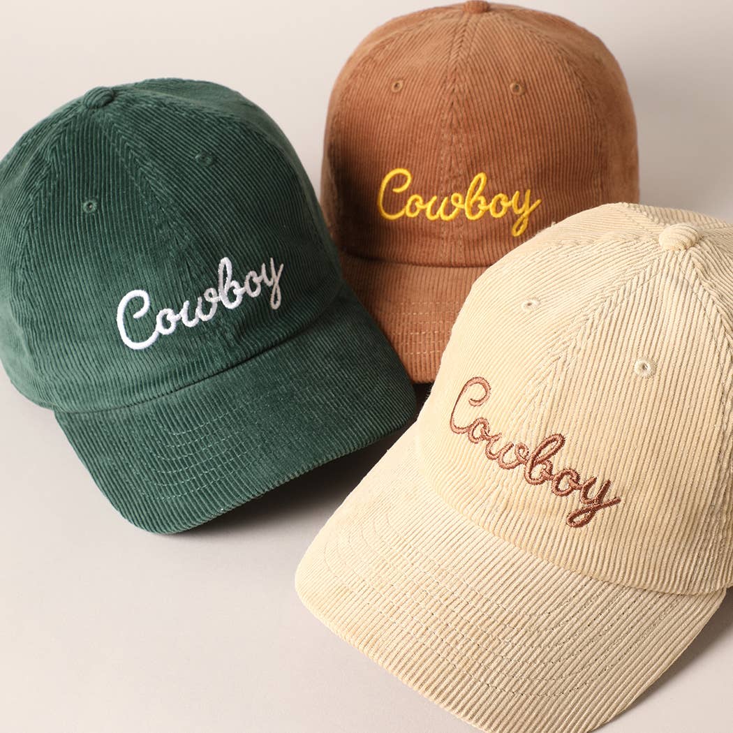 Cowboy Letter Embroidery Corduroy Cap: SAND / ONE SIZE
