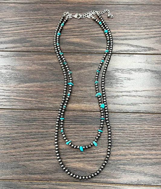 738052, Handmade 30" 6mm Polish Navajo Turquoise Necklace