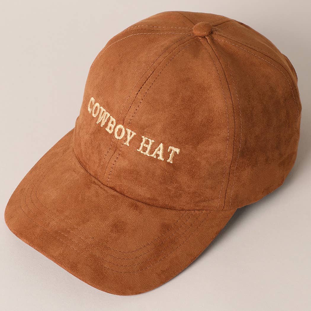 Cowboy Hat Text Embroidery Suede Baseball Cap: Black / ONE SIZE