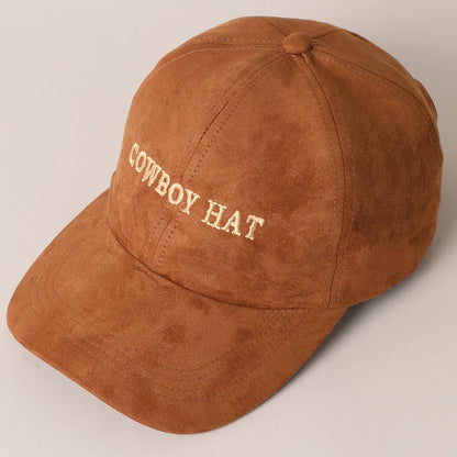 Cowboy Hat Text Embroidery Suede Baseball Cap: Black / ONE SIZE