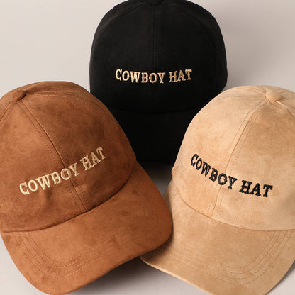 Cowboy Hat Text Embroidery Suede Baseball Cap: Black / ONE SIZE