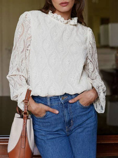 Vintage Floral Lace Ruffle Blouse