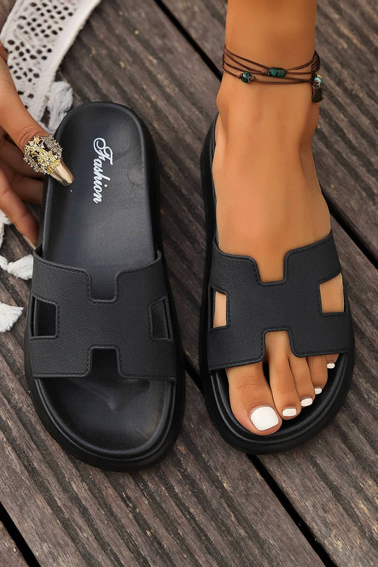 LDC Cutout Design Open Toe Platform Slippers: Black / (US 8.5)40