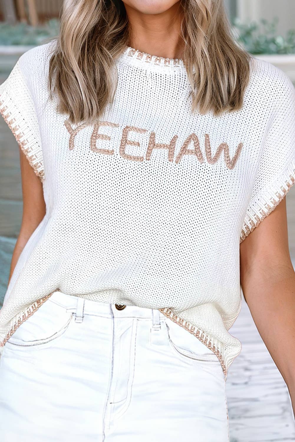 YEEHAW Stitch Crew Neck Sweater Vest
