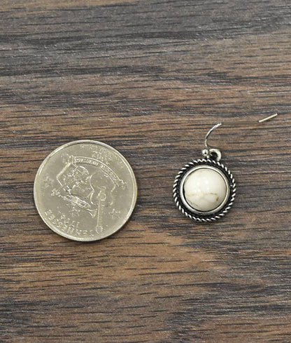 721058, Round White Turquoise Earrings