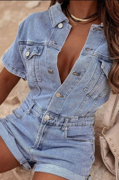 Loose Retro Denim Romper