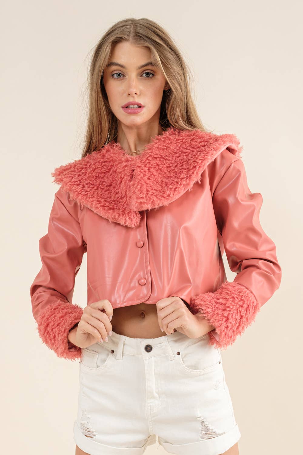 Removable Fur Collared Crop Jacket