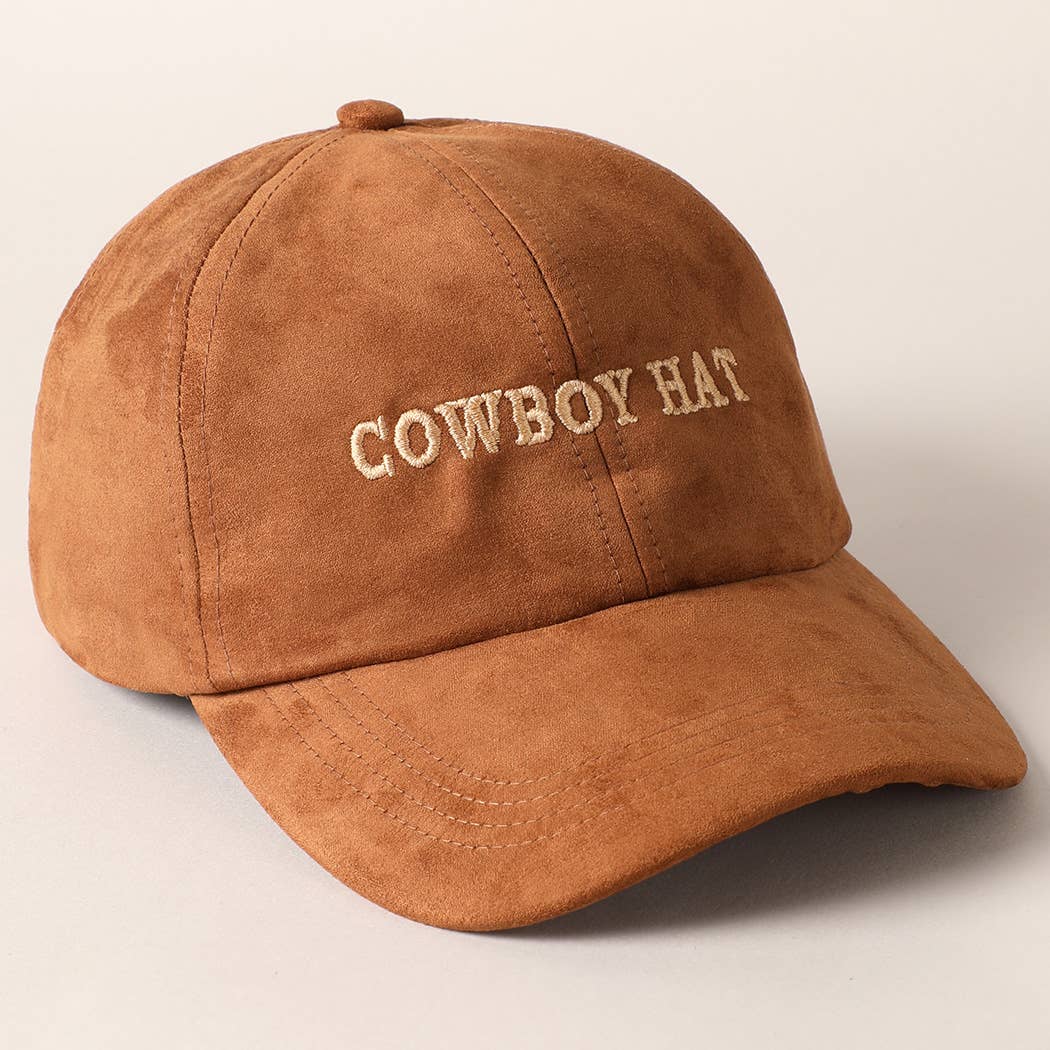 Cowboy Hat Text Embroidery Suede Baseball Cap: Black / ONE SIZE