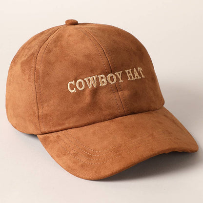 Cowboy Hat Text Embroidery Suede Baseball Cap: Black / ONE SIZE