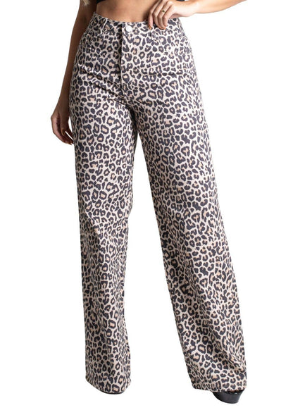 High-Waisted Wide Leg Leopard Pants