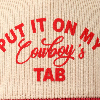 Put It On My Cowboy's Tab Two-Tone Corduroy Cap: Black/ Beige ONE SIZE