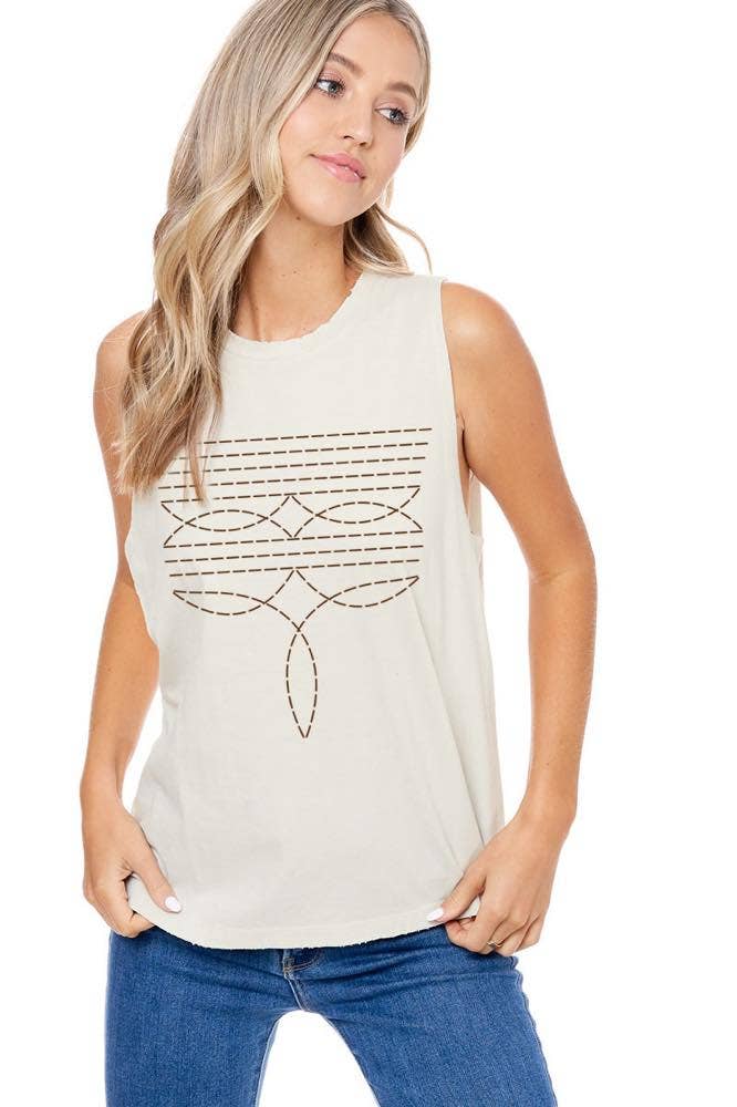 Cowboy Boots Toe Stitched Graphic Washed Tank