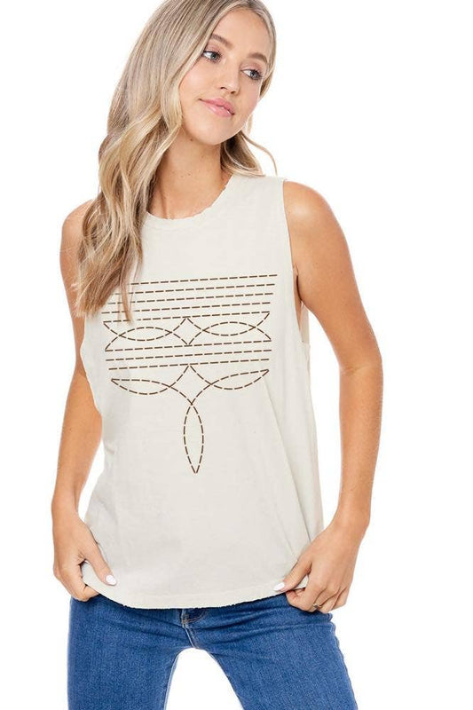 Cowboy Boots Toe Stitched Graphic Washed Tank