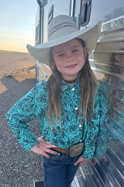 Tooled In Turquoise Kids Button Up