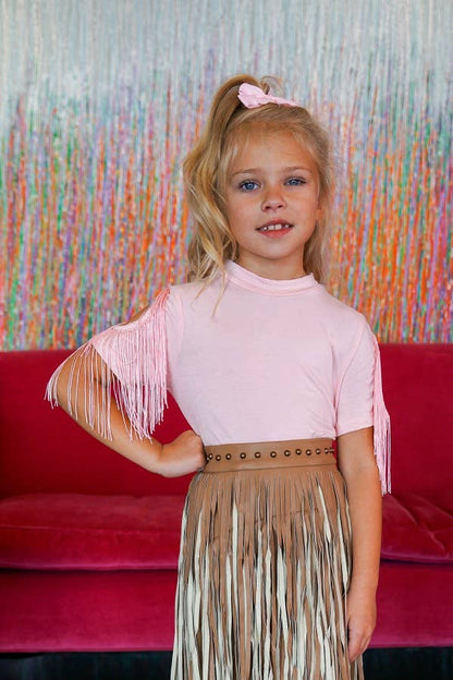 Girls Fringe Cold Shoulder Bodysuit 3 colors