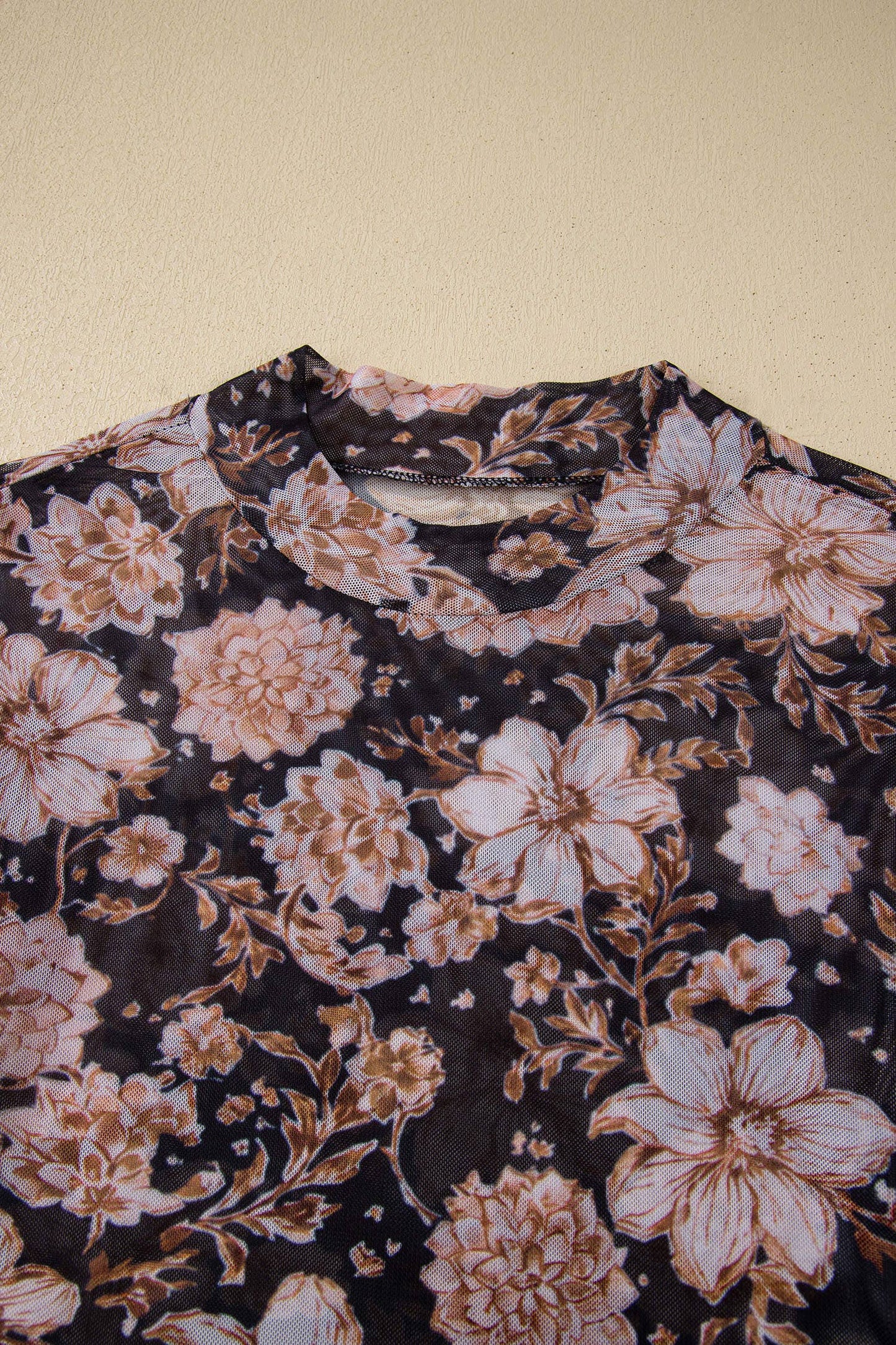 Botanical Mesh Mock Neck Long Sleeve Top