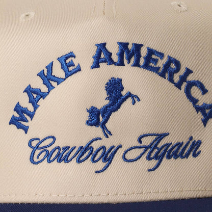 MAKE AMERICA COWBOY AGAIN Embroidered Trucker Hat: KHA/DKGRN / One Size