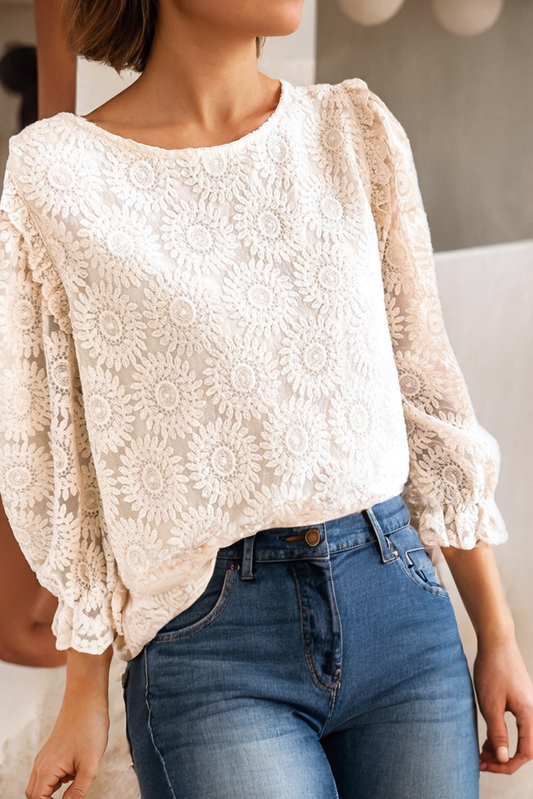 Light floral lace blouse with button back floral blouse design, perfect for casual styling