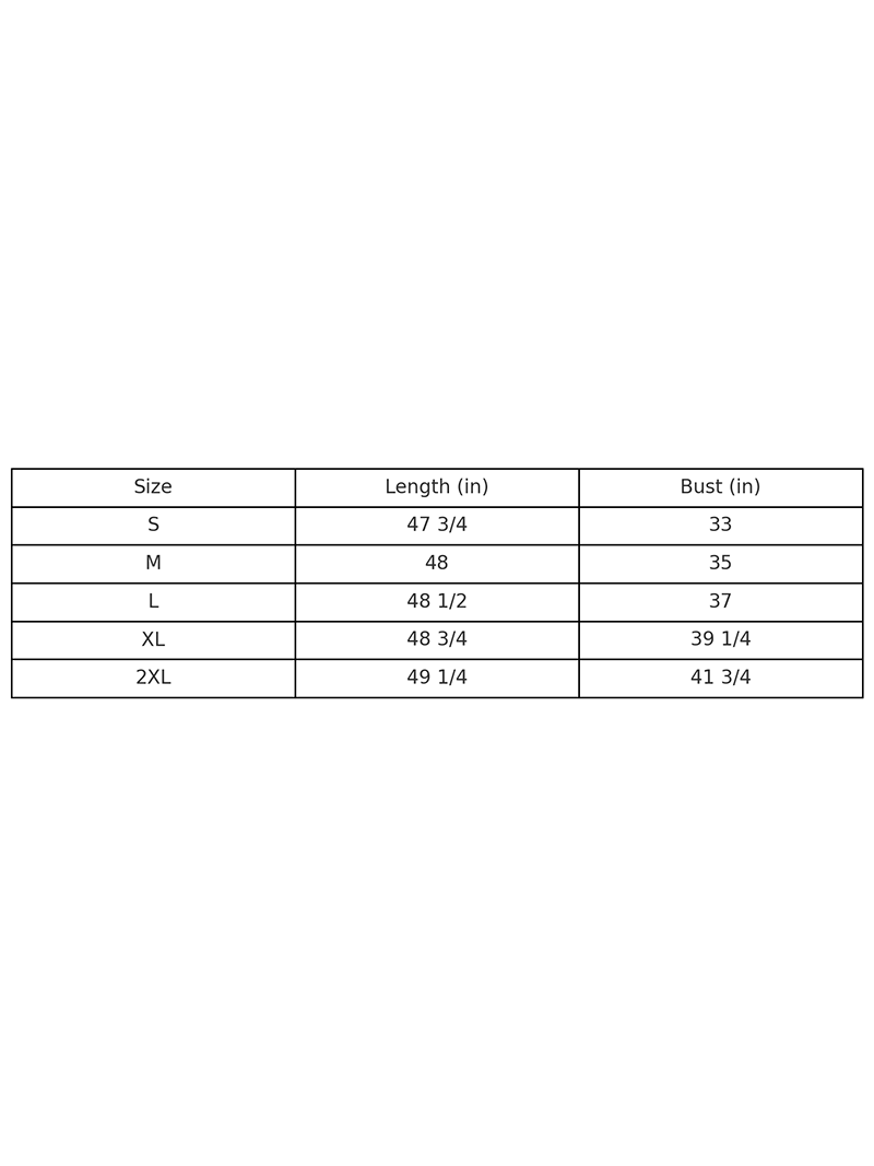 KK Bloom button-front denim maxi dress in various sizes with detailed size chart for perfect fit
