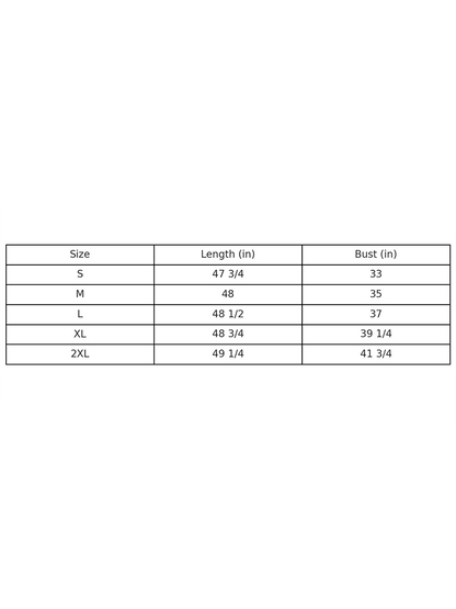 KK Bloom button-front denim maxi dress in various sizes with detailed size chart for perfect fit