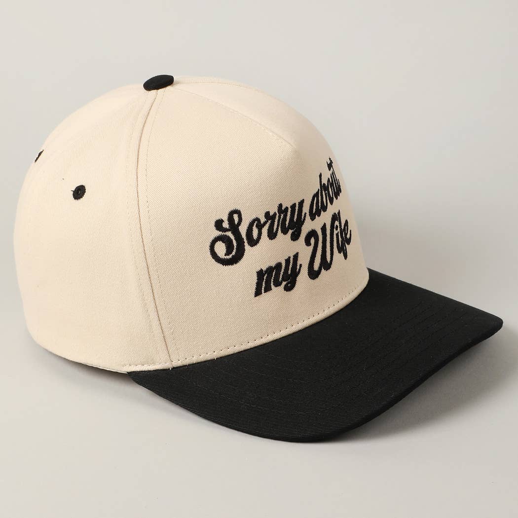 Sorry About My Wife / Husband Embroidery Two-Tone Canvas Cap: 1990-BLACK-WIFE / ONE SIZE