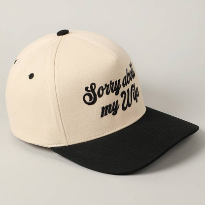 Sorry About My Wife / Husband Embroidery Two-Tone Canvas Cap: 1990-BLACK-WIFE / ONE SIZE