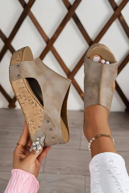 Gianna Pu Leather Wedge Slippers: Gray / 7