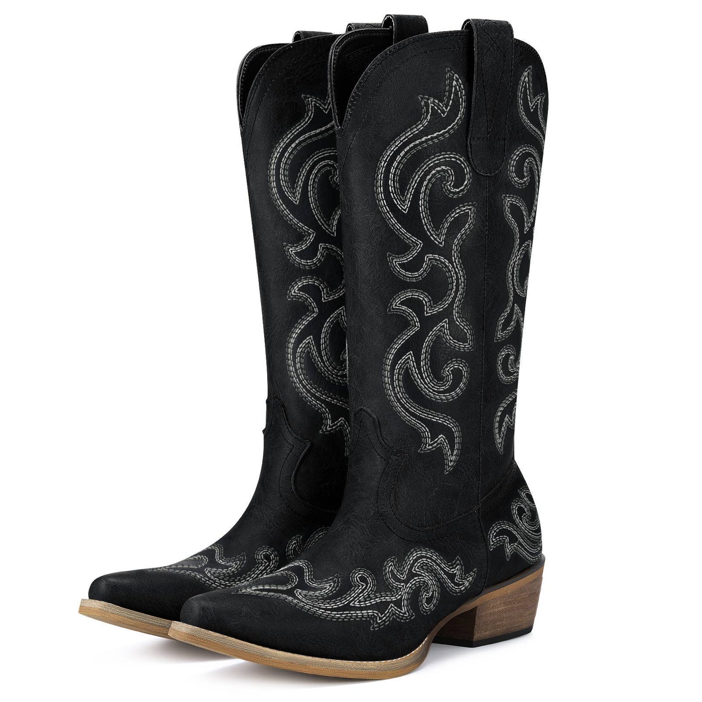 Women's Cowgirl Embroidered Boots: Black