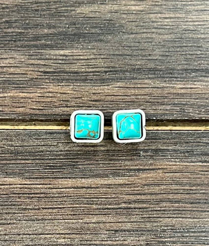 723047, 6mm Square Turquoise Stud Earrings