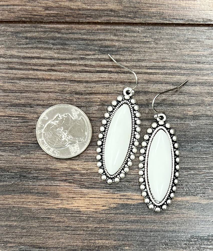 White Oval Turquoise Earrings