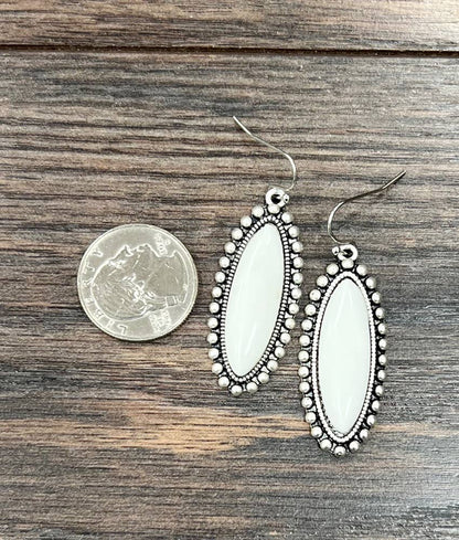 White Oval Turquoise Earrings