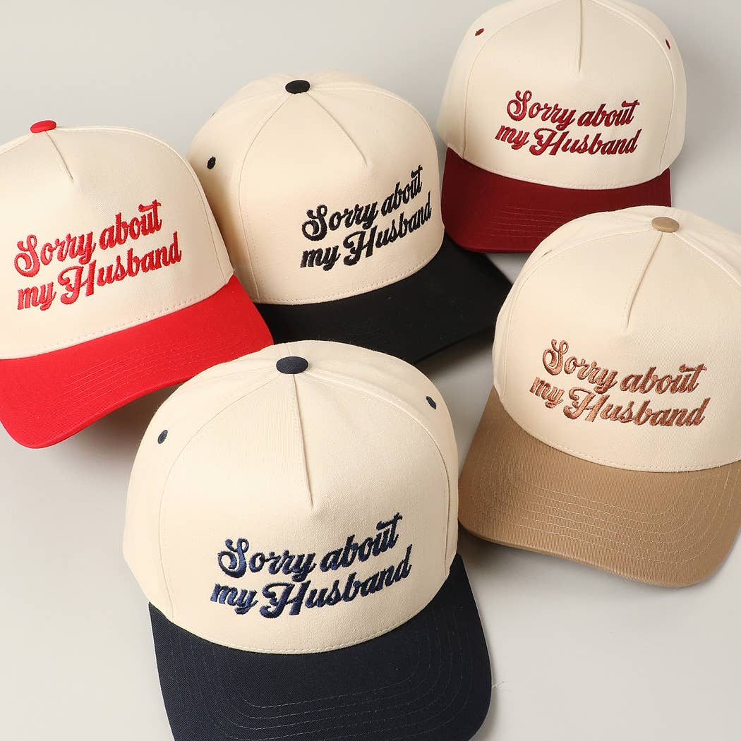 Sorry About My Wife / Husband Embroidery Two-Tone Canvas Cap: 1990-BLACK-WIFE / ONE SIZE