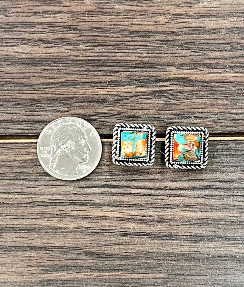 Western Square Gemstone Stud Earrings