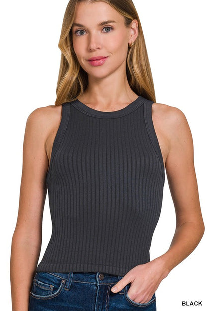 Zenana cropped tank top three colors in black with ribbed texture, ideal for casual wear