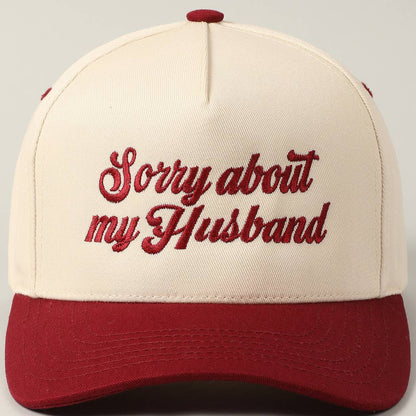 Sorry About My Wife / Husband Embroidery Two-Tone Canvas Cap: 1990-BLACK-WIFE / ONE SIZE