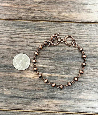 711609, Handmade Copper Navajo Bead Adjustable Bracelet