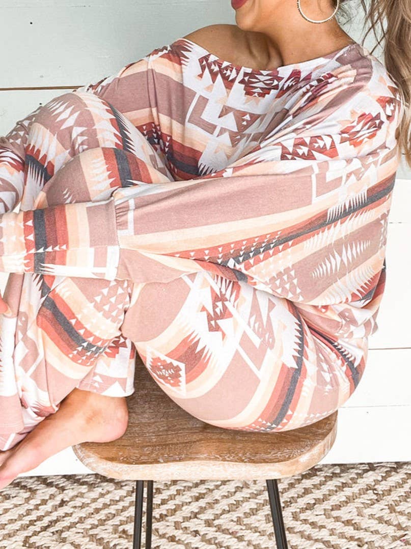 Diamond Print Loungewear Casual Two-Piece Set