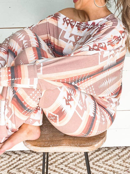 Diamond Print Loungewear Casual Two-Piece Set