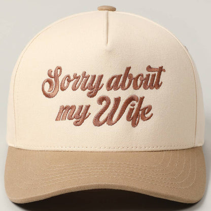 Sorry About My Wife / Husband Embroidery Two-Tone Canvas Cap: 1990-BLACK-WIFE / ONE SIZE
