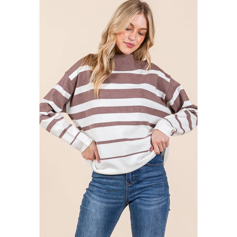 Striped Mock Neck Long Sleeve Sweater