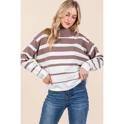 Striped Mock Neck Long Sleeve Sweater