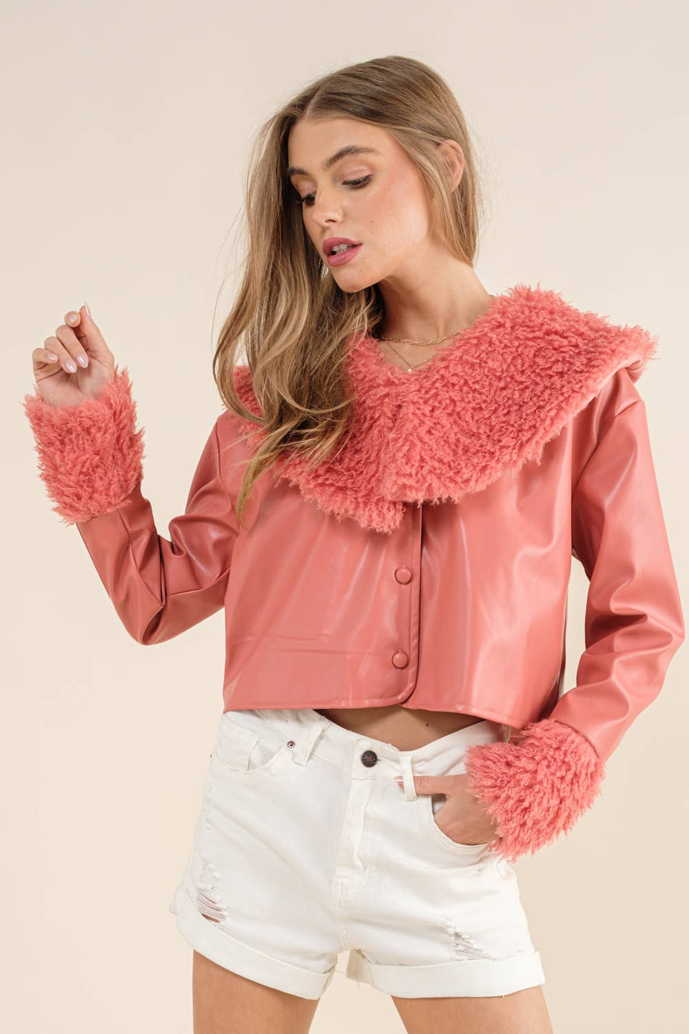 Removable Fur Collared Crop Jacket
