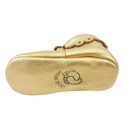 Mary Jane Gold Leather Baby Moccasins