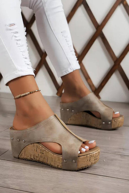 Gianna Pu Leather Wedge Slippers: Gray / 7