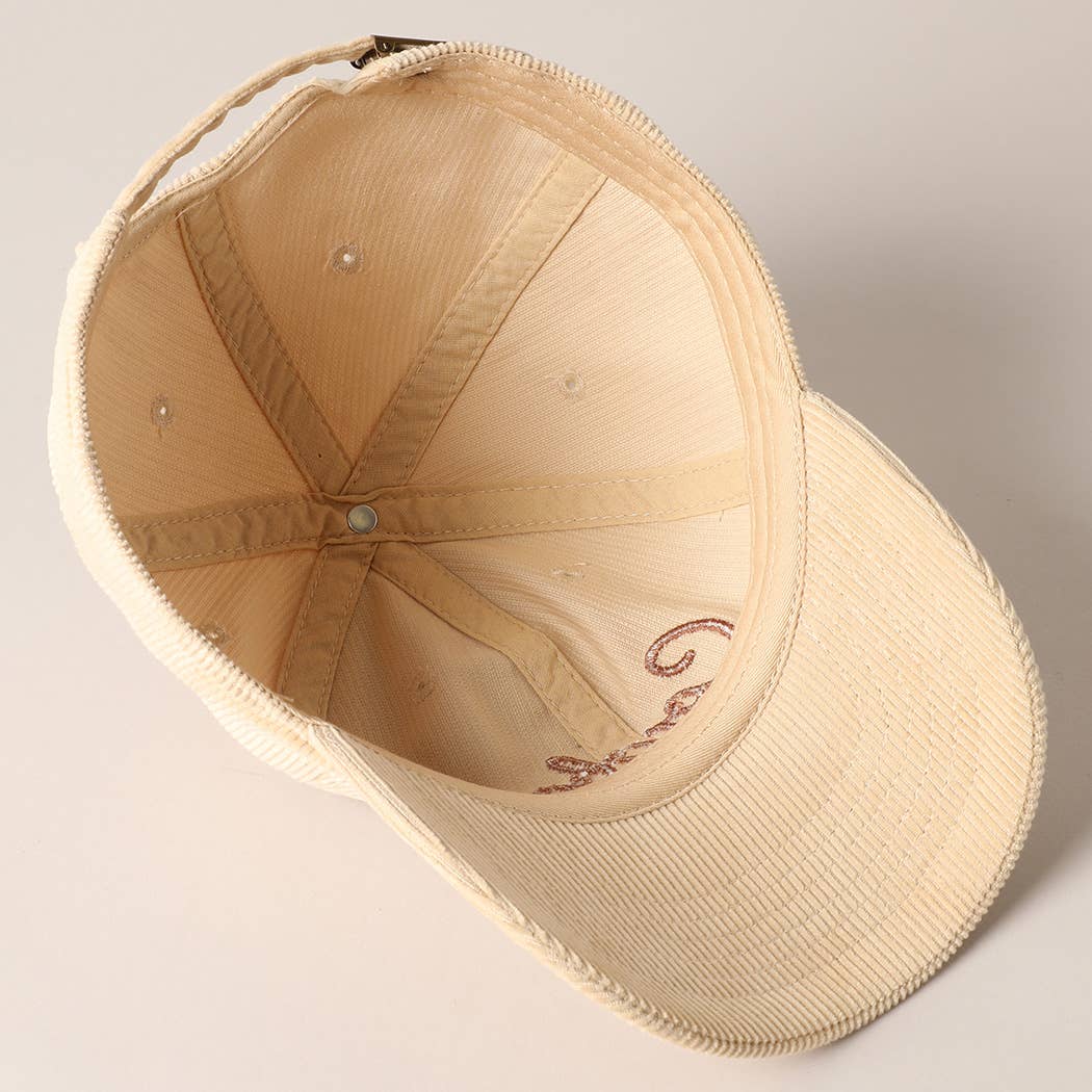 Cowboy Letter Embroidery Corduroy Cap: SAND / ONE SIZE