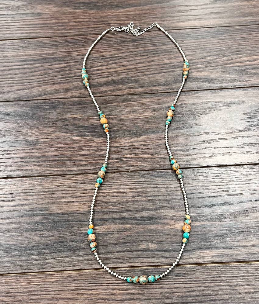 Handmade 36" Silver Navajo Gemstone Necklace