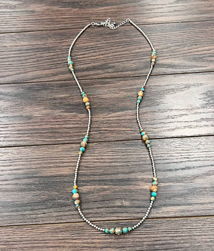 Handmade 36" Silver Navajo Gemstone Necklace