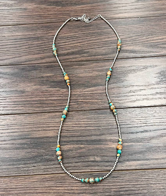 Handmade 36" Silver Navajo Gemstone Necklace